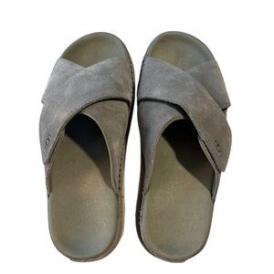 UGG Olive Suede Crisscross Slide Sandals Women’s Size 8 Comfort Slides